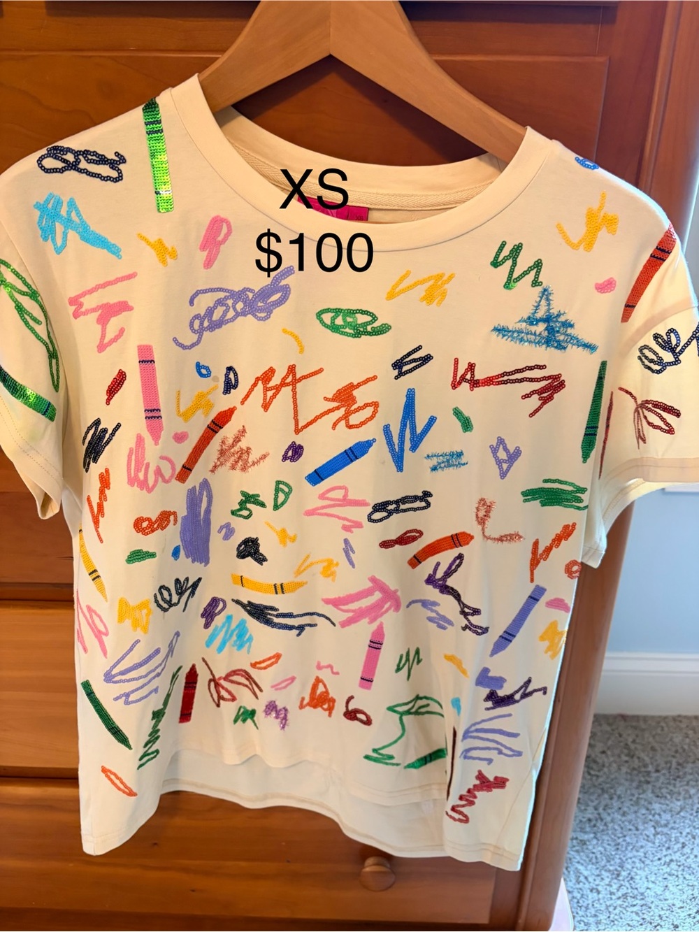 QUEEN OF SPARKLES Cream Multicolor Scribble Print Tee - XS